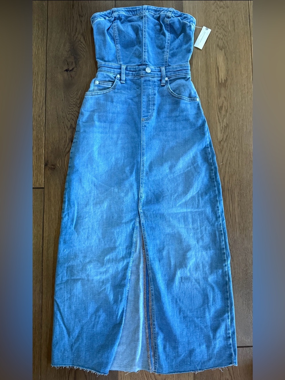 Pilcro Strapless Light Blue Denim Maxi Dress